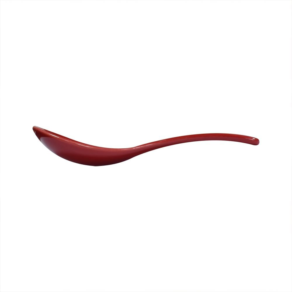 Dark Red 6 pcs Porcelain Soup Spoon Round-Bottom Asia Ceramic Rice Spoons Chinese Won Ton Spoons for Home Kitchen Restaurant