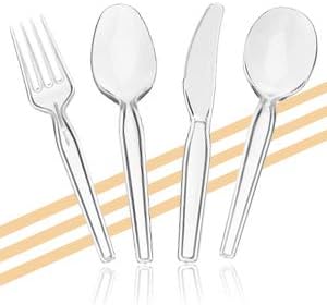 [50 Count] Settings Plastic Clear Soup Spoons  Heavyweight Disposable Cutlery  Great For Home  Office  School  Party  Picnics  Restaurant  Take-out Fast Food  Outdoor Events  Or Every Day Use  1 Bag