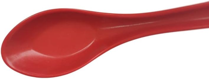 Plastic Large Soup Spoons with Long Handle  Red and Black Wonton Rice Spoons for Noodles Chinese Won Ton (12 Pack)