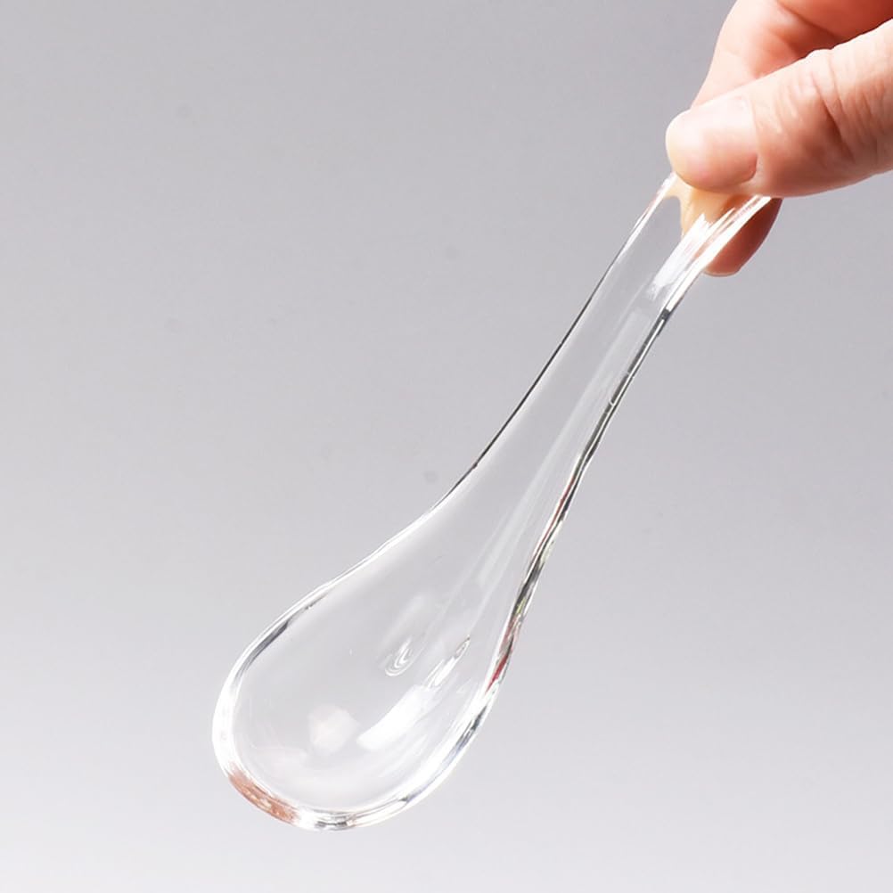 VOSAREA 2pcs Clear Glass Spoons Asian Soup Spoons Glass Foods Spoons Chinese Soup Spoons Asian Rice Spoon Japanese Wonton Soba Ramen Noodle Spoon