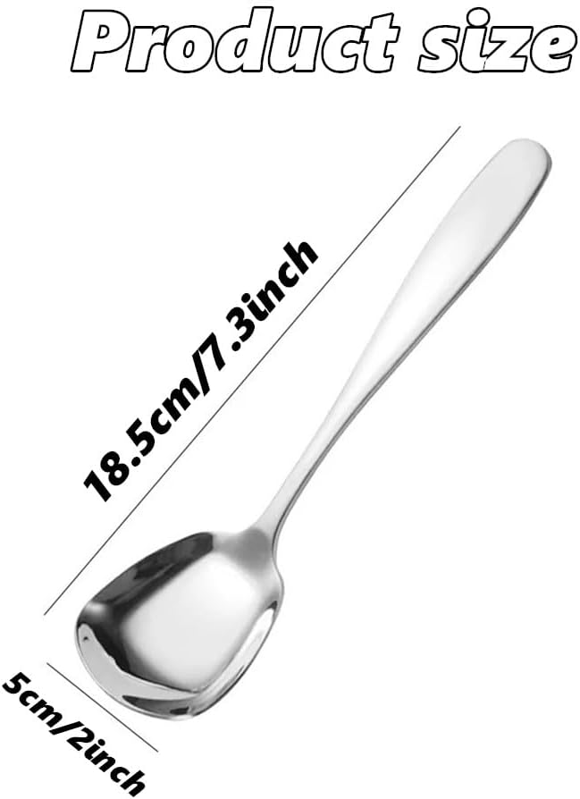 Square Head Stainless Steel Spoons 4PCS Korean style Thick Heavy Weight Soup Spoons Dessert Spoons 7.3 Inch (silver)