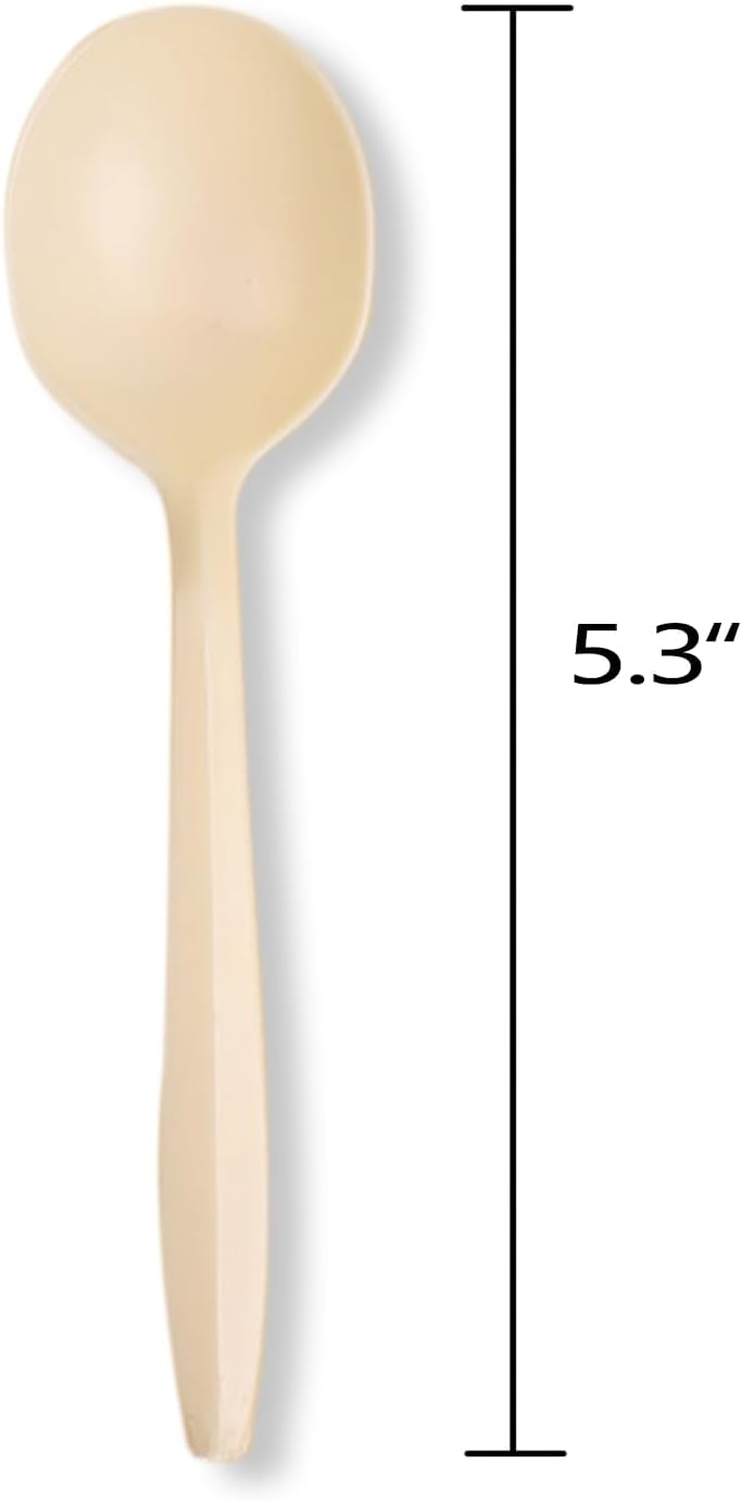 T Legend Eco-Friendly 50 Pack Cornstarch Soup Spoons  Ivory Large Capacity 5.3" Disposable Spoons for Hot Soup Milk Shake Salad etc.
