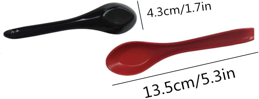 Plastic Large Soup Spoons with Long Handle  Red and Black Wonton Rice Spoons for Noodles Chinese Won Ton (12 Pack)