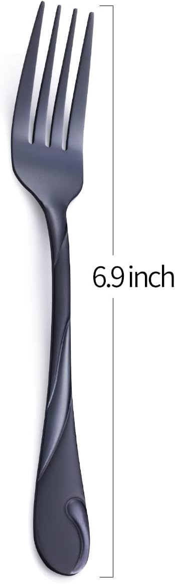 Black Salad Fork Set  Seeshine 6.9-inch Stainless Steel Shiny Black Metal Dessert Fork  Small Cake Fork  Set of 6