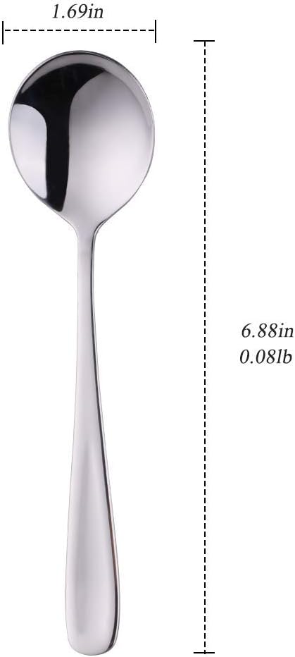 7-Inch Soup Spoons  Baikai Bouillon Spoon 18/10 Stainless Steel Finished Table Dinner Spoons Set of 4 (Silver)