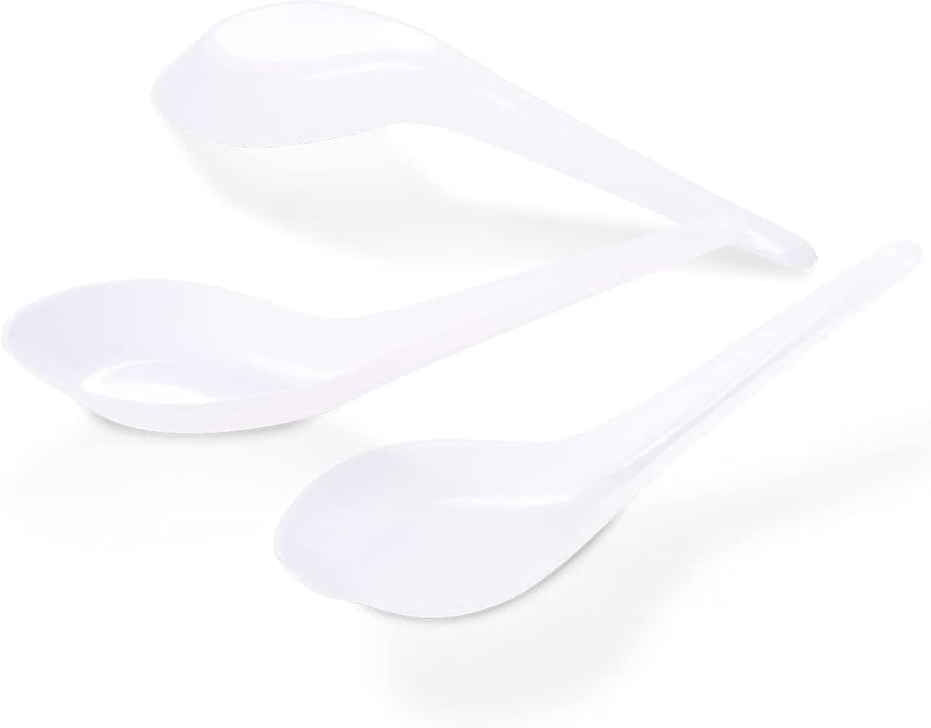Juvale Disposable Soup Spoons - 50-Pack  White Plastic  5.4-Inch - Deep Asian Soup Spoon for Ramen  Pho & Miso