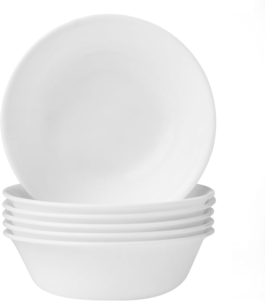 Corelle Vitrelle 6-Piece Soup/Cereal Bowl Set Triple Layer Glass and Chip Resistant  18-Oz Lightweight Round Bowls  Winter Frost White