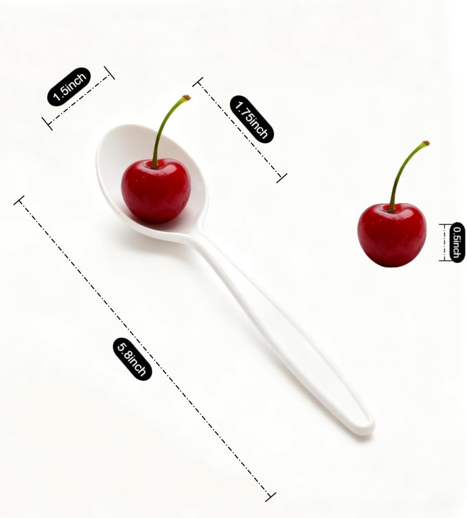 Eco-Friendly 6" Disposable Soup Spoons - 50 Pack Heavy Duty Disposable Silverware  Extra-Length Cornstarch Serving Spoons for Hot Soup  Ice Cream Chili  Parties (Ivory)