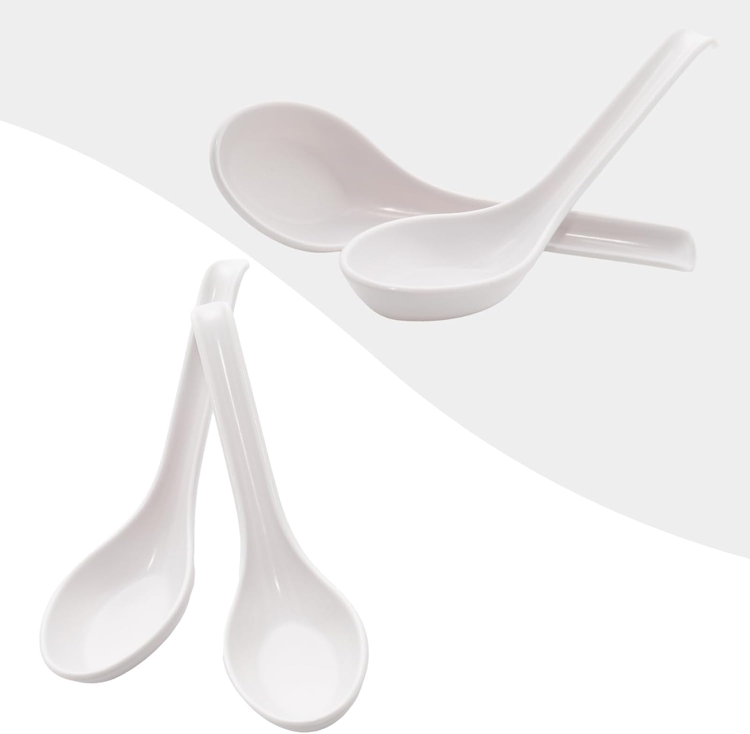 Asian Soup Spoons for Ramen  Pho  Dumplings – White Melamine  Heat-Resistant & Shatterproof  Extra Long Handle (6.3")  2PCS