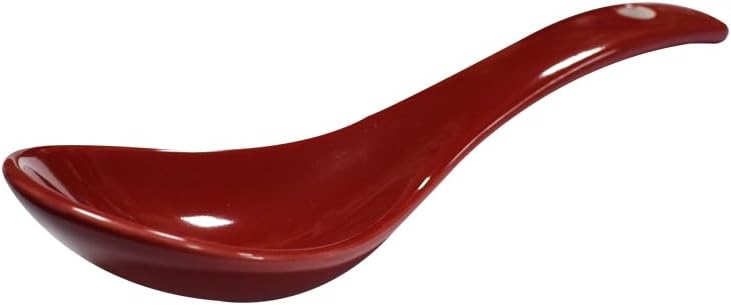 Dark Red 6 pcs Porcelain Soup Spoon Round-Bottom Asia Ceramic Rice Spoons Chinese Won Ton Spoons for Home Kitchen Restaurant
