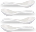 Asian Soup Spoons Set of 4  Ramen Spoons  Ceramic Spoons 6.6" Chinese/Japanese Soup Spoons for Pho  Cereal - Deep Oval Hook Design