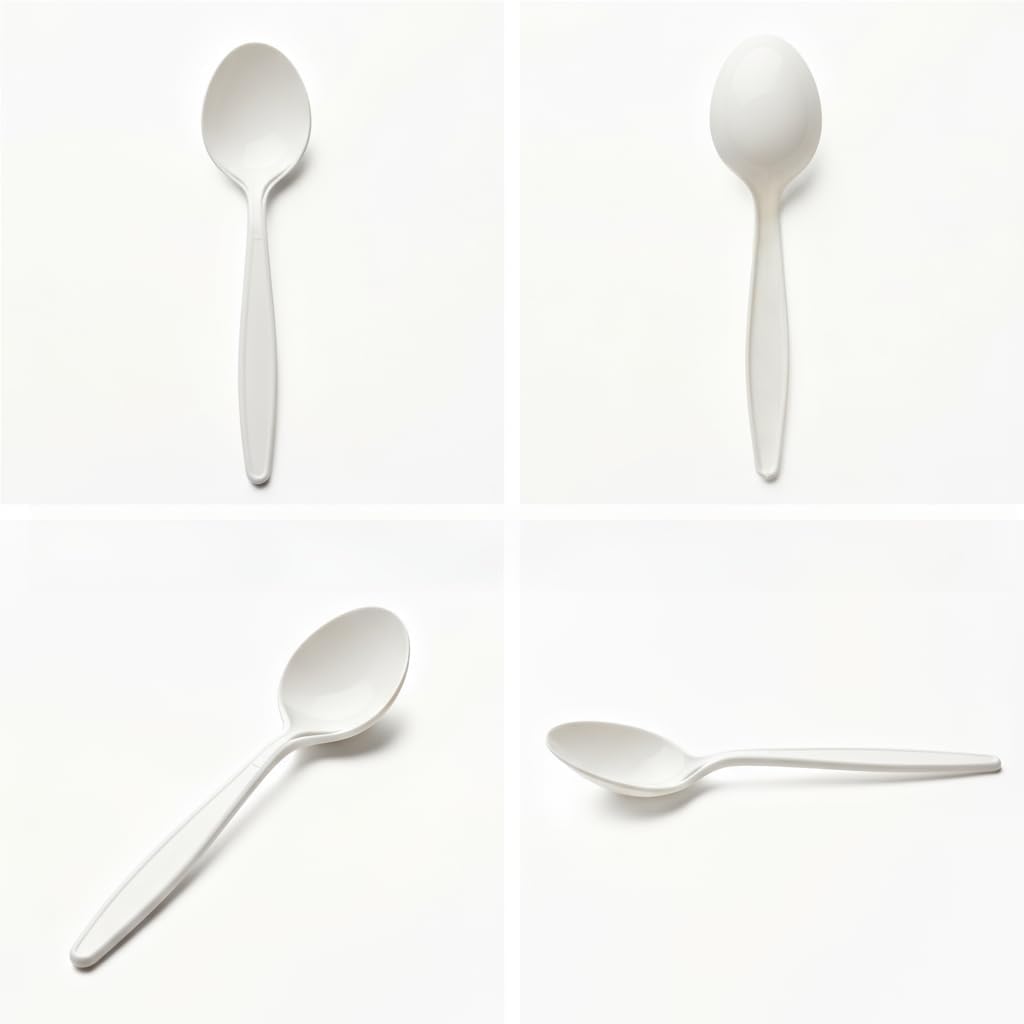 Eco-Friendly 6" Disposable Soup Spoons - 50 Pack Heavy Duty Disposable Silverware  Extra-Length Cornstarch Serving Spoons for Hot Soup  Ice Cream Chili  Parties (Ivory)