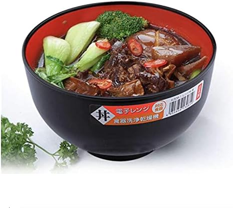 JapanBargain  Authentic Japanese Plastic Ramen Bowl  Black and Red Lacquered Style Noodle Soup Bowl  Made in Japan  Food Safe BPA Free  Microwave and Dishwasher Safe  38 oz