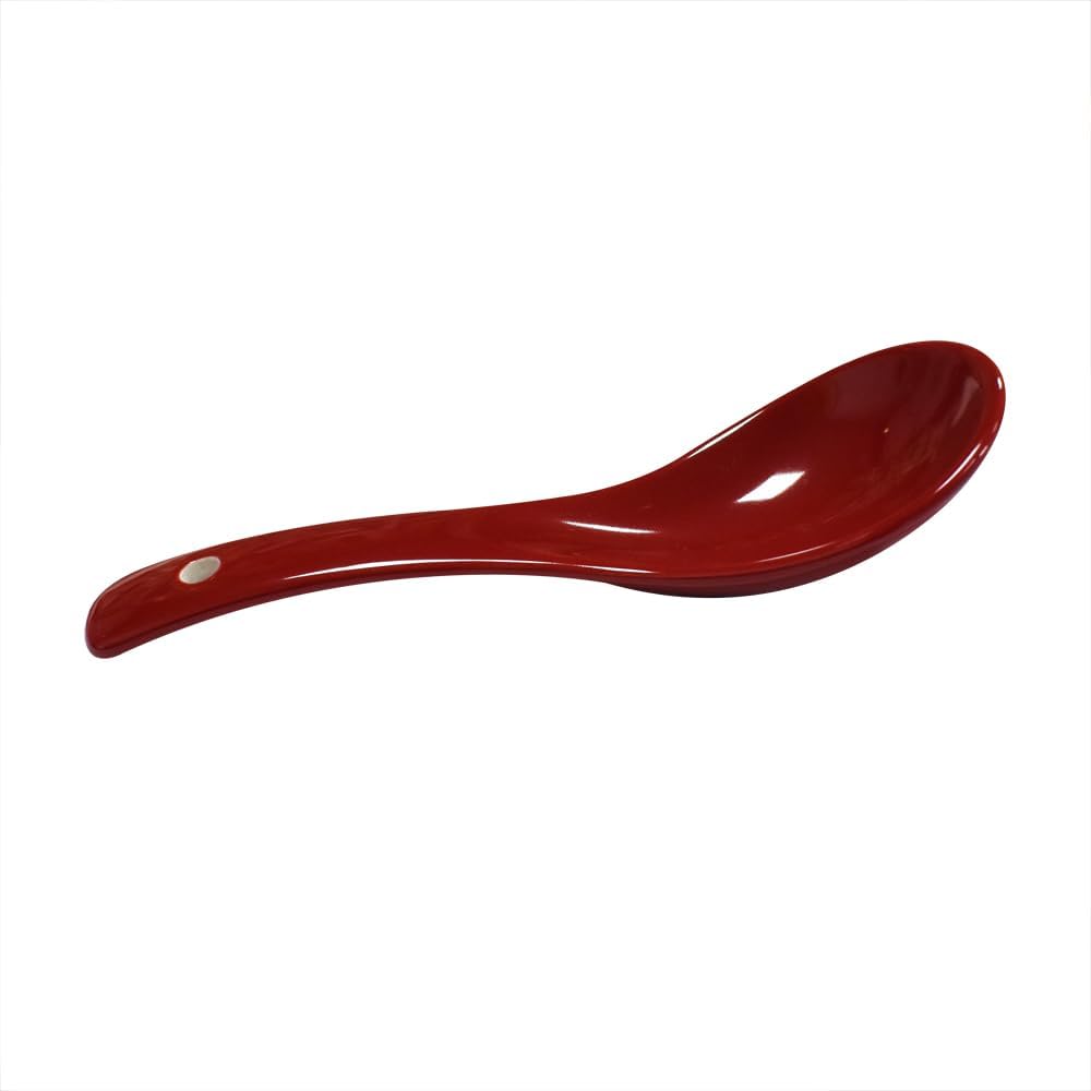 Dark Red 6 pcs Porcelain Soup Spoon Round-Bottom Asia Ceramic Rice Spoons Chinese Won Ton Spoons for Home Kitchen Restaurant