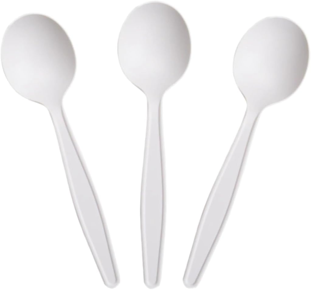 Eco-Friendly 6" Disposable Soup Spoons - 100 Pack Heavy Duty Plant-Based Cutlery  Extra-Length Cornstarch Spoons for Hot Soup  Ice Cream  Chili Para Pozole Parties (Ivory)