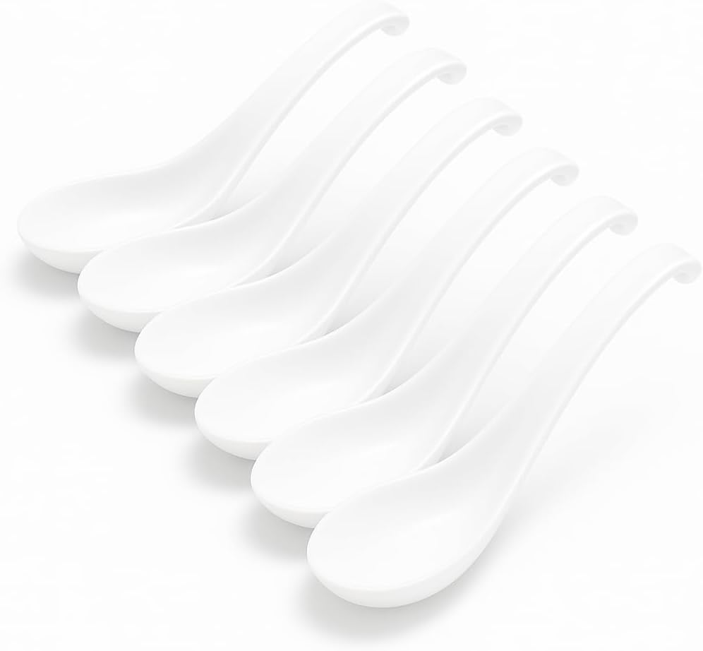 Asian Soup Spoons Set - Durable Melamine Spoon for Ramen  Miso  Japanese & Chinese Soups - Comfortable Grip  Dishwasher Safe & Long-Lasting - Perfect for Home & Restaurant Use | One Set/ 6PCS