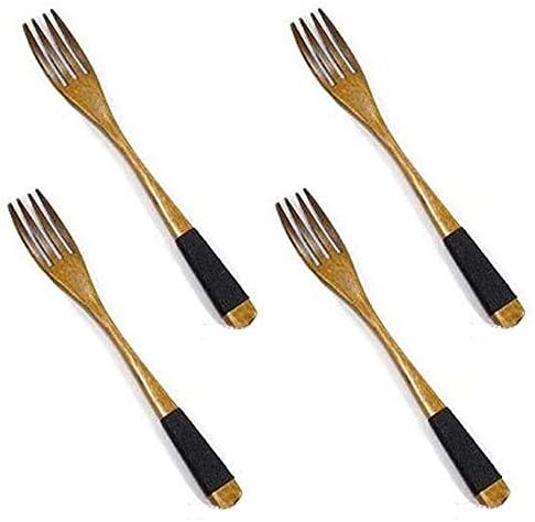 JapanBargain Japanese Style Wooden Dinner Forks  Set of 4  7-3/4 Inch Cherry Wood Dessert & Salad Forks  Reusable Lightweight Utensils with Wrapped Handle for Snacks Fruit Appetizers