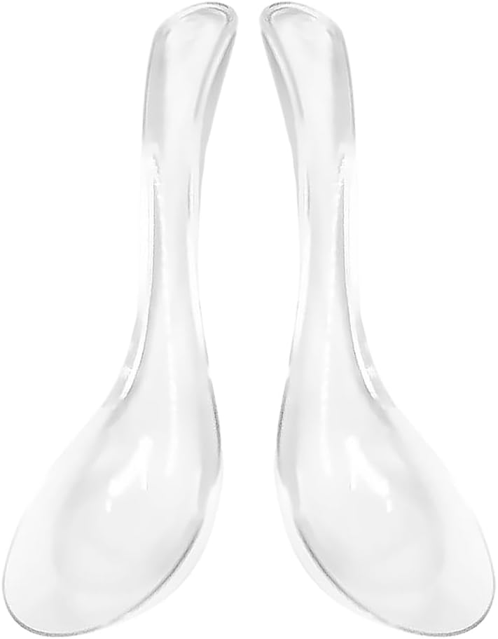 VOSAREA 2pcs Clear Glass Spoons Asian Soup Spoons Glass Foods Spoons Chinese Soup Spoons Asian Rice Spoon Japanese Wonton Soba Ramen Noodle Spoon