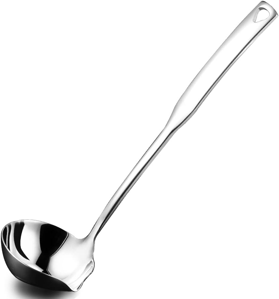 Kitchen Soup Ladle 304 Stainless Steel Punch Metal Luminous Ladell Spoons With Pour Spout Gravy Ladles for Serving Cooking Canning 11.8 inch