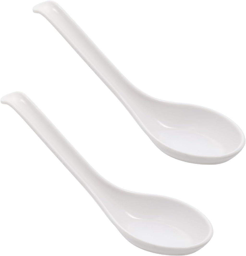 Asian Soup Spoons for Ramen  Pho  Dumplings – White Melamine  Heat-Resistant & Shatterproof  Extra Long Handle (6.3")  2PCS