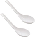 Asian Soup Spoons for Ramen  Pho  Dumplings – White Melamine  Heat-Resistant & Shatterproof  Extra Long Handle (6.3")  2PCS