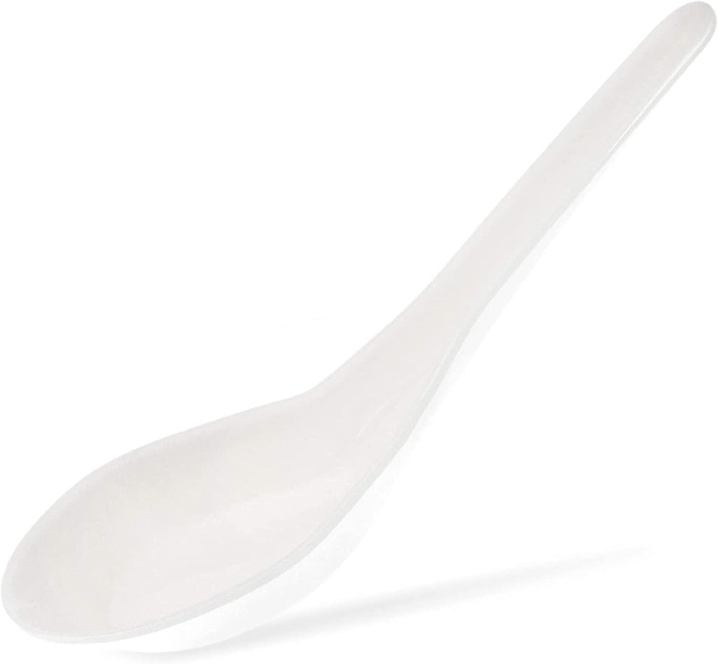 Juvale Disposable Soup Spoons - 50-Pack  White Plastic  5.4-Inch - Deep Asian Soup Spoon for Ramen  Pho & Miso