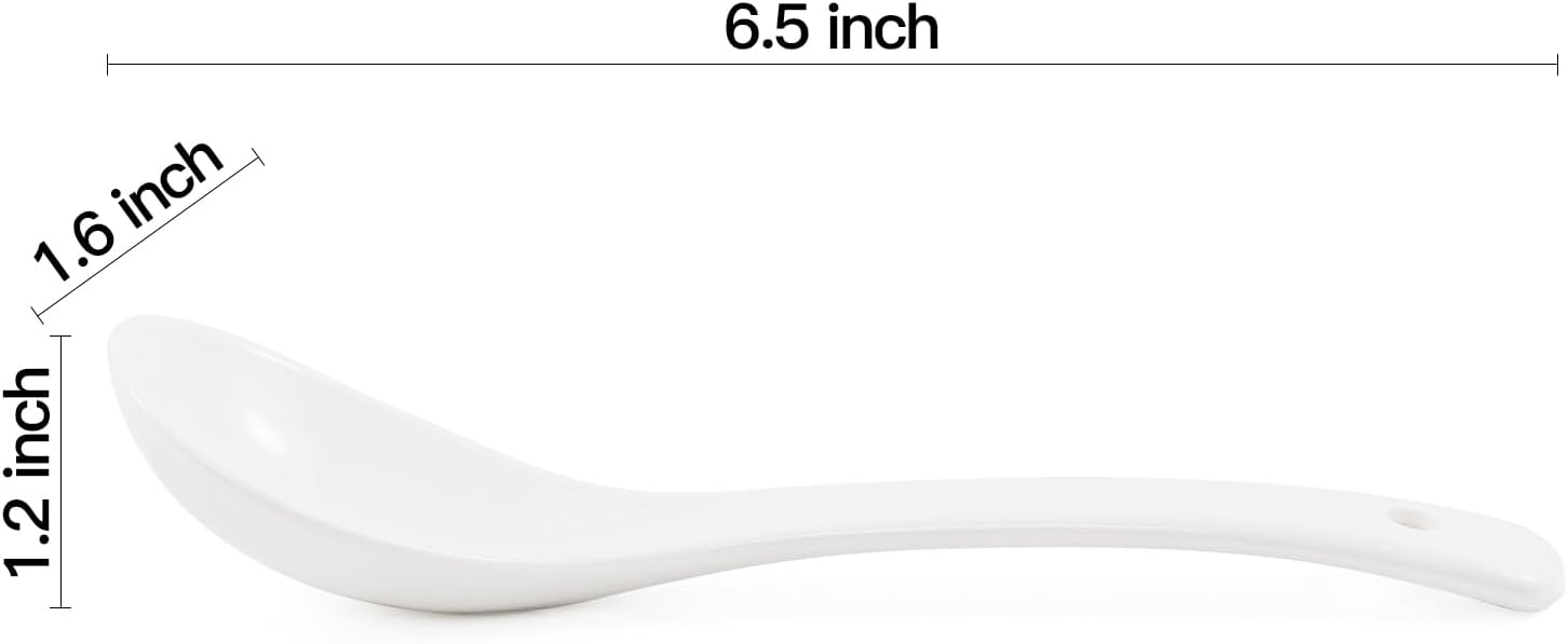 6.5inch Ceramic Soup Spoons Set of 4 - Long Handle  Easy to Hold  Perfect for Ramen  Pho  Dumplings  Miso & Wonton  Dishwasher Safe  Ideal for Asian Soups"