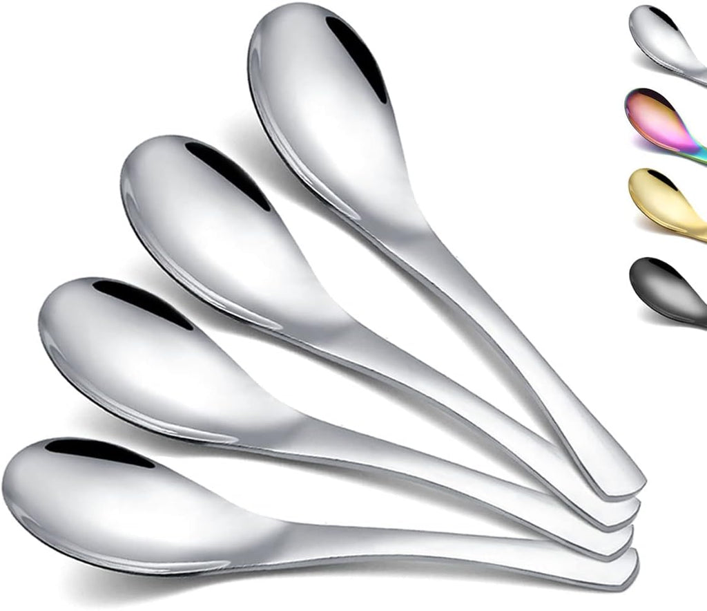 Kyraton Soup Spoons 4 Pieces  Stainless Steel Thick Heavy Weight Table Spoons  Asian Chinese Japanese Spoon Set for Cereal Ramen Dishwasher Safe
