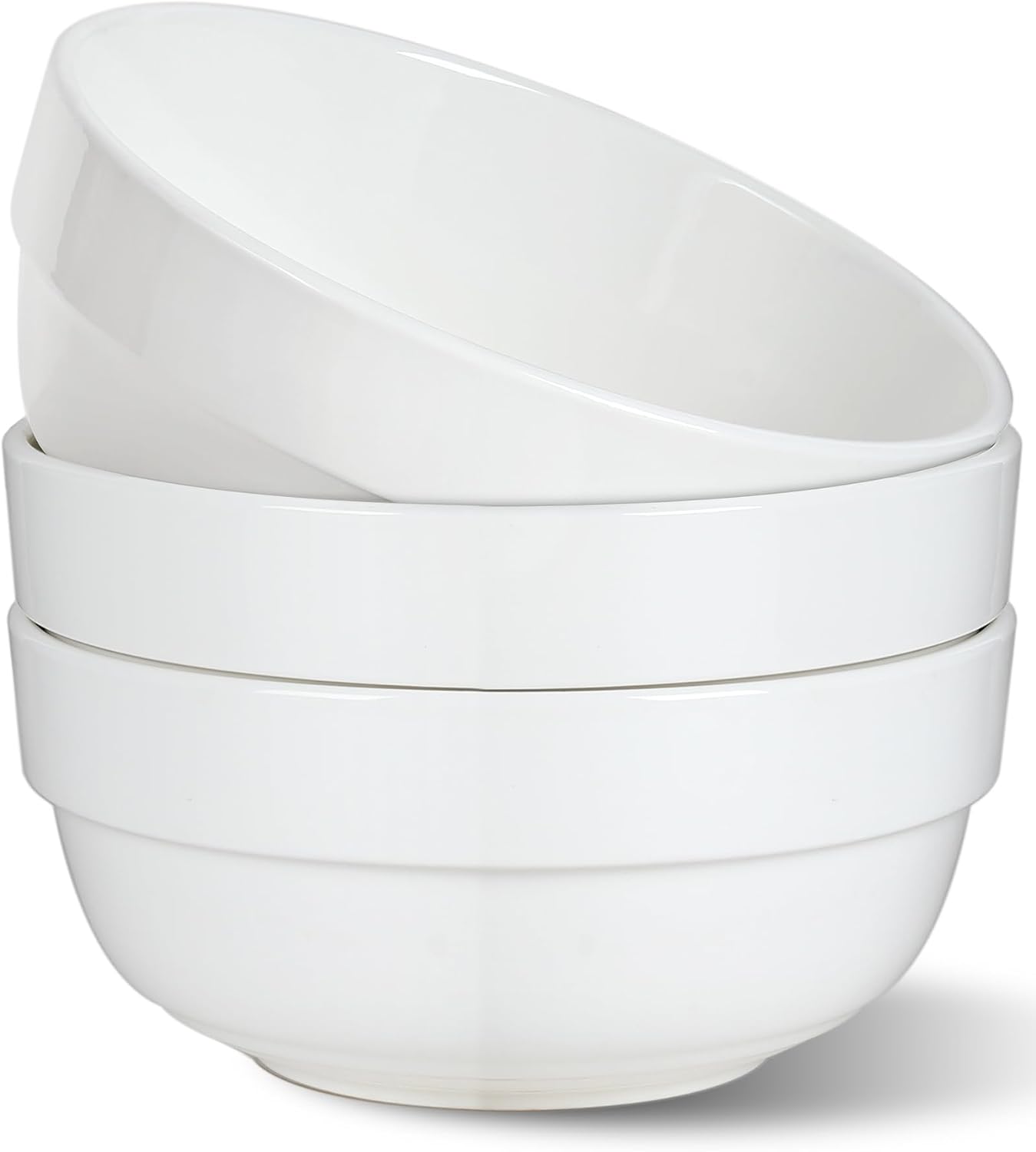 HAPPY KIT Large Serving Bowls 7 Inch 40 Ounces Soup Bowls White Ceramic Salad Bowl Set of 3 for Kitchen Pasta Bowls  Pho  Noodle  Cereal - Dishwasher & Microwave Safe