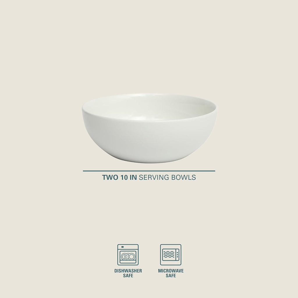Gibson Home Great Essentials 2 Pack 100 OZ 10" Deep Salad Serving Bowl Set for Kitchen - Porcelain - Dishwasher and Microwave Safe