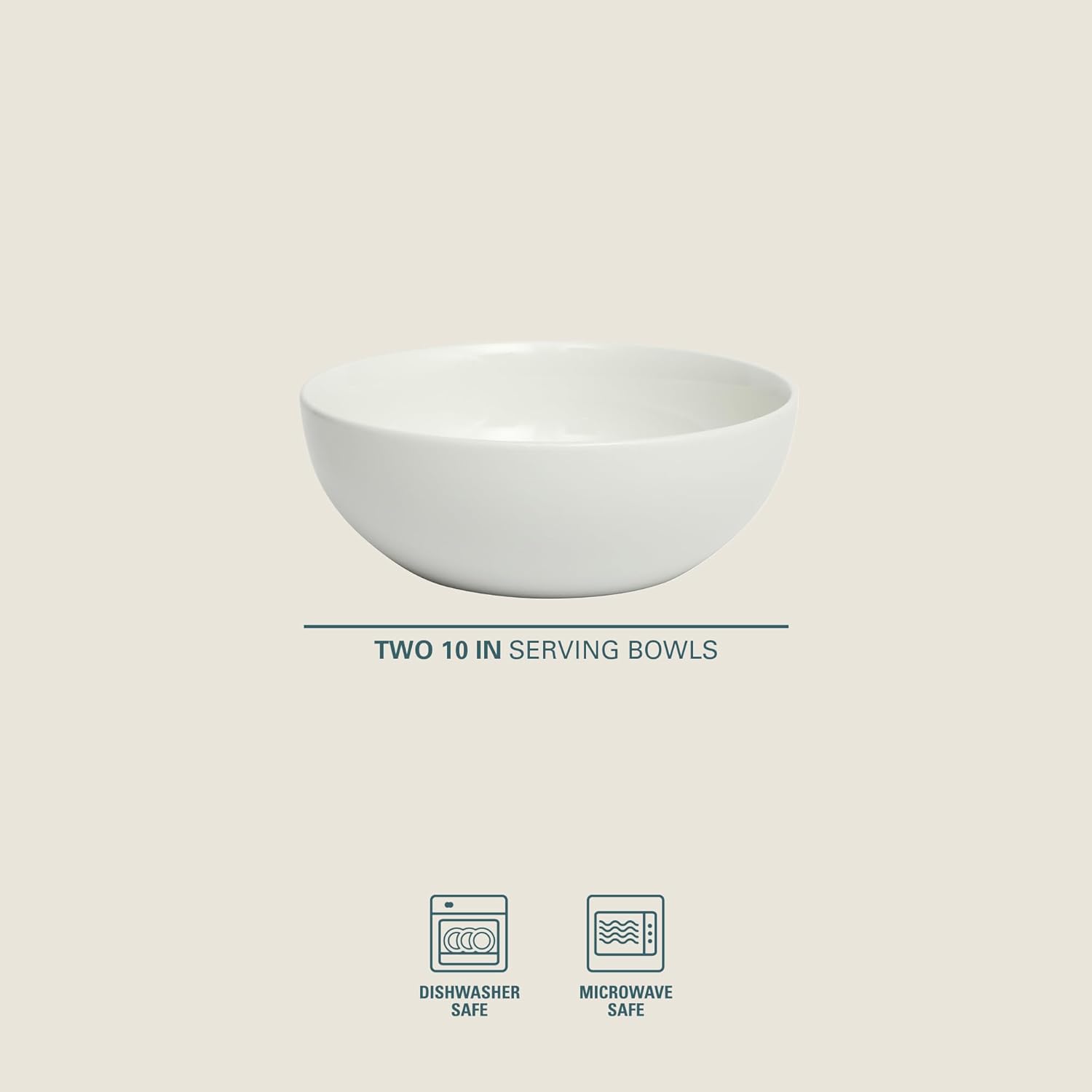 Gibson Home Great Essentials 2 Pack 100 OZ 10" Deep Salad Serving Bowl Set for Kitchen - Porcelain - Dishwasher and Microwave Safe