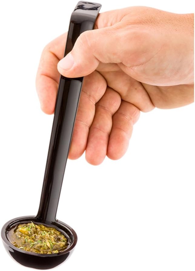 Restaurantware 1 Ounce Serving Ladle 1 Hook Handle Portion Ladle - Dishwasher-Safe Reusable Black Plastic Gravy Ladle For Stirring Pouring And Serving