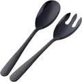 Salad Spoon and Fork Set  12 Inch Stainless Steel Salad Server  Black Serving Utensils  Dishwasher Safe  Pack of 2