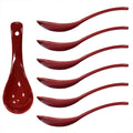 Dark Red 6 pcs Porcelain Soup Spoon Round-Bottom Asia Ceramic Rice Spoons Chinese Won Ton Spoons for Home Kitchen Restaurant
