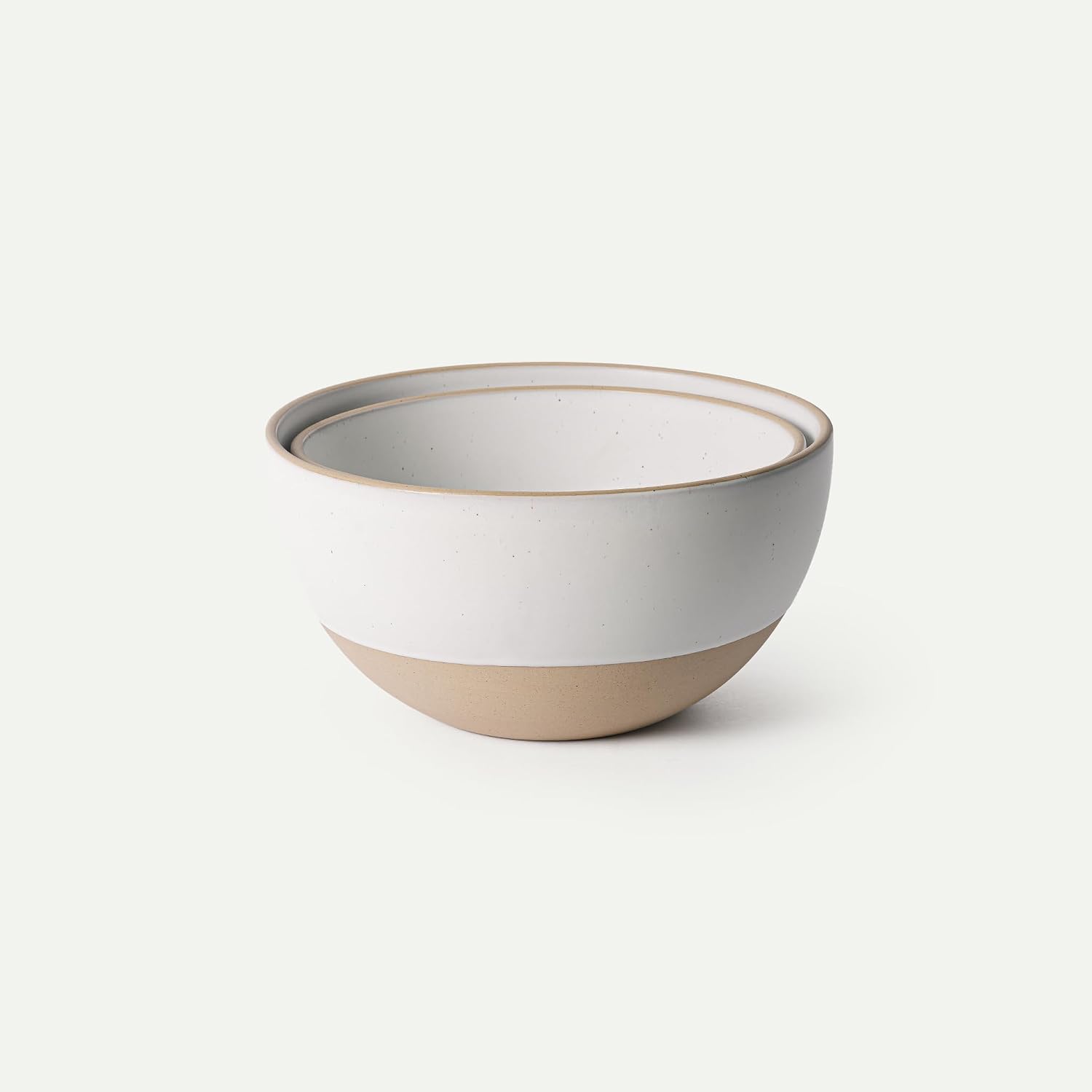 MORA Mega and Giant Bowls Set of 2  5.5 and 3.5 Qt Ceramic Pottery Mixing Bowls - Microwave and Dishwasher Safe - Oat