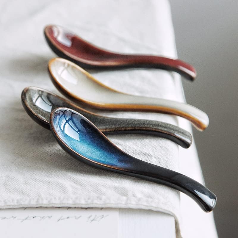 5.5-Inch Asian Soup Spoons  Non-Slip Bottom  Ceramic Soup Spoons for Pho  Ramen  Chinese Vietnamese Wonton  Dumplings and Korean Soups  Set of 4