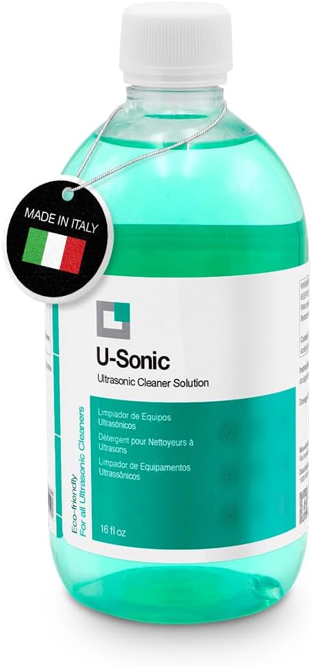 ERRECOM U-Sonic  Ultrasonic Cleaner Solution for Ultrasonic Machine Cleaners  Concentrate  Effective & Gentle Formulation for Jewels  Glasses  Aligner  Dentures  Small Accessories  17 fl oz (500 mL)