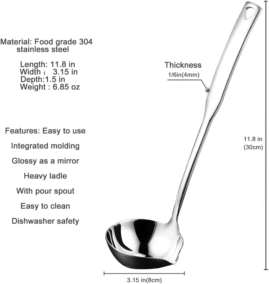 Kitchen Soup Ladle 304 Stainless Steel Punch Metal Luminous Ladell Spoons With Pour Spout Gravy Ladles for Serving Cooking Canning 11.8 inch