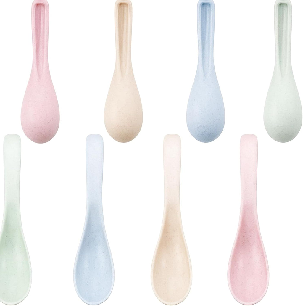 Outus 8 Pieces Wheat Straw Plastic Spoon Portable 6 Inches Colourful Unbreakable Meal Dinner Soup Spoon Safe for Dishwasher and Microwave