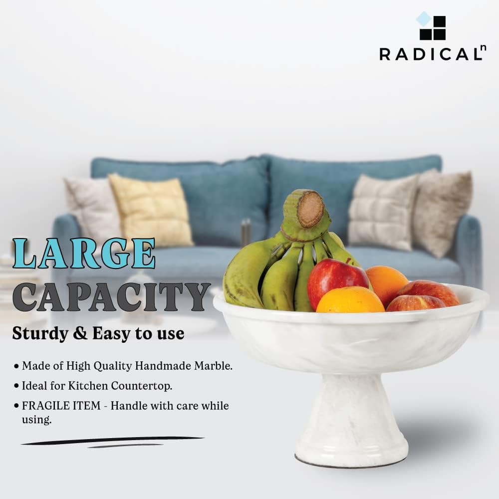 Radicaln Marble Fruit Bowl White 12" inch Handmade Simple Modern Kitchen Décor Bowl - Fruit and Vegetable Storage Kitchen Table Serving Bowls