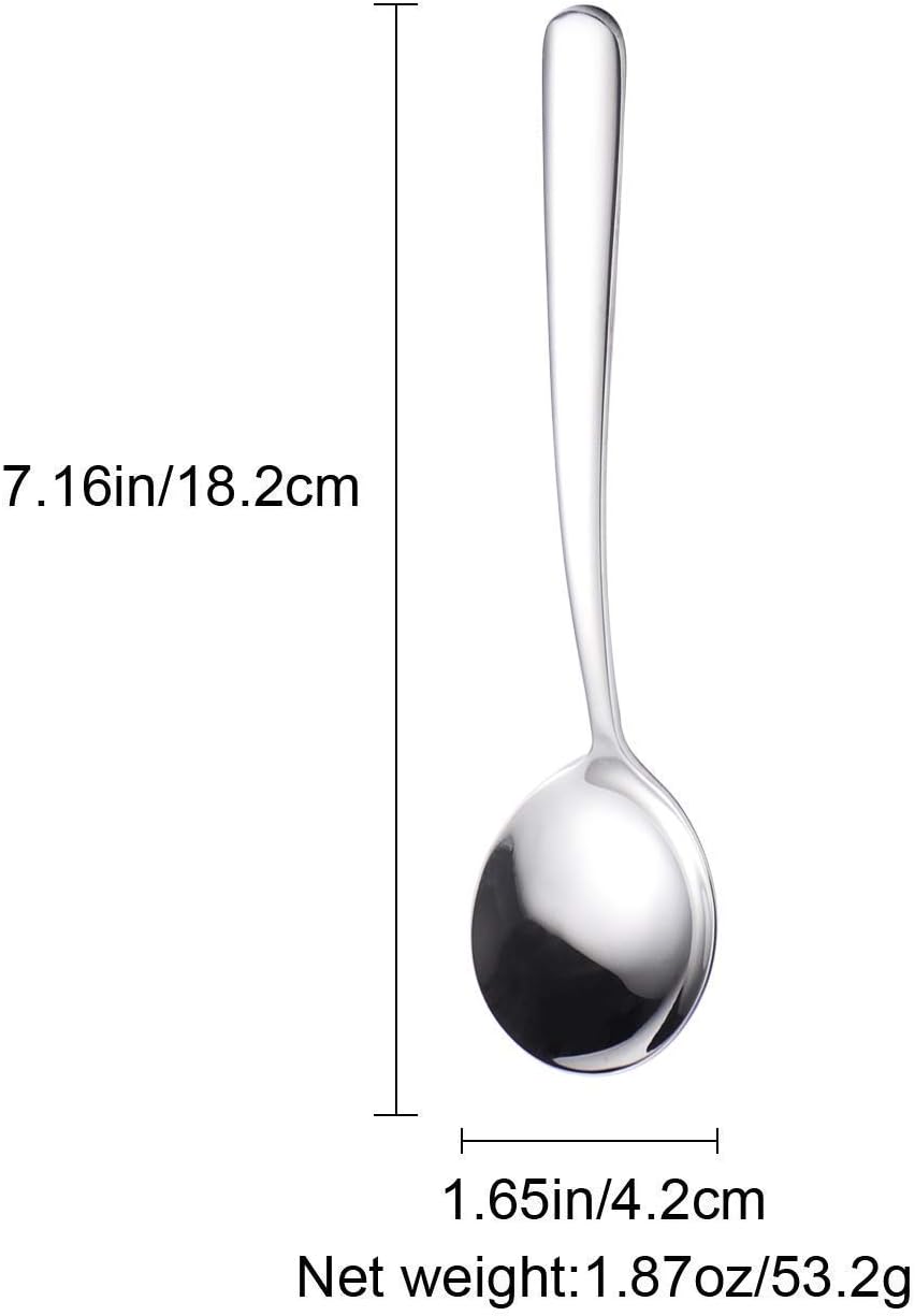 Soup Spoons 6-Pack 18/10 Stainless Steel Large and Heavy Duty Round Spoons Elegance Series 7 Inch Long 1.9 Ounces Weight by IRONX