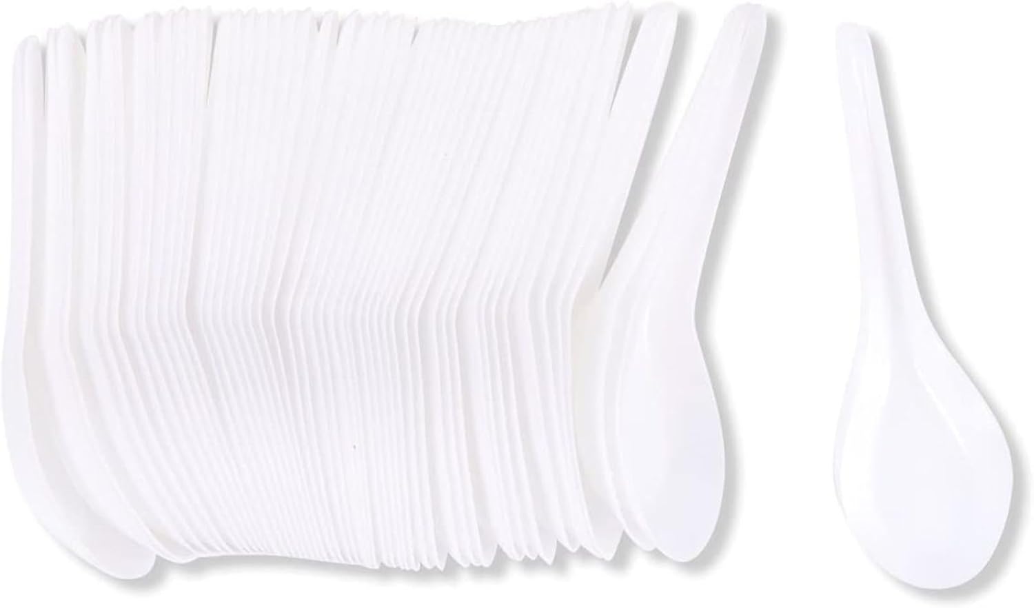 Juvale Disposable Soup Spoons - 50-Pack  White Plastic  5.4-Inch - Deep Asian Soup Spoon for Ramen  Pho & Miso
