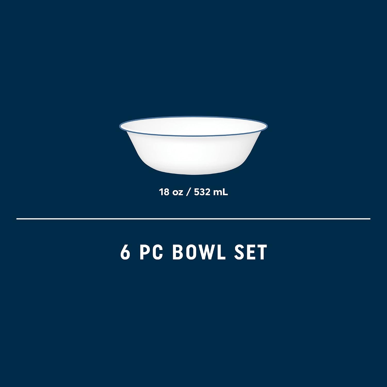 Corelle 6-Piece 18oz Round Bowls Vitrelle Triple Layer Glass  Perfect for Soup  Cereal and Snacks  Lightweight  Chip and Scratch Resistant  Microwave and Dishwasher Safe  Botanical Stripes