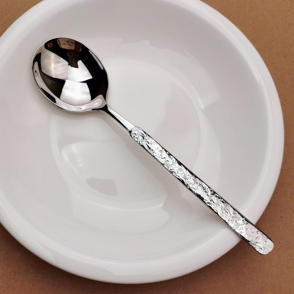 304 Stainless Steel Soup Spoons  7.7 in Large Round Bouillon Spoons  Thick Tablespoon  Dishwasher Safe  2-Piece