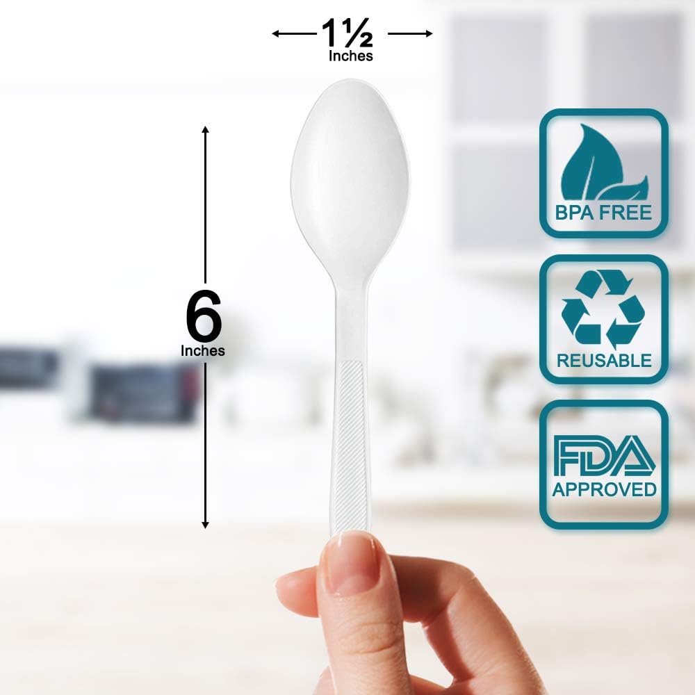 400 pack Extra Heavyweight Disposable White Plastic Soup Spoons -Heavy Duty White Cutlery-Utensils  Parties  Dinners  Catering Services  Family Gatherings