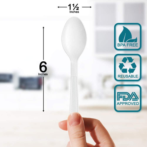 400 pack Extra Heavyweight Disposable White Plastic Soup Spoons -Heavy Duty White Cutlery-Utensils  Parties  Dinners  Catering Services  Family Gatherings