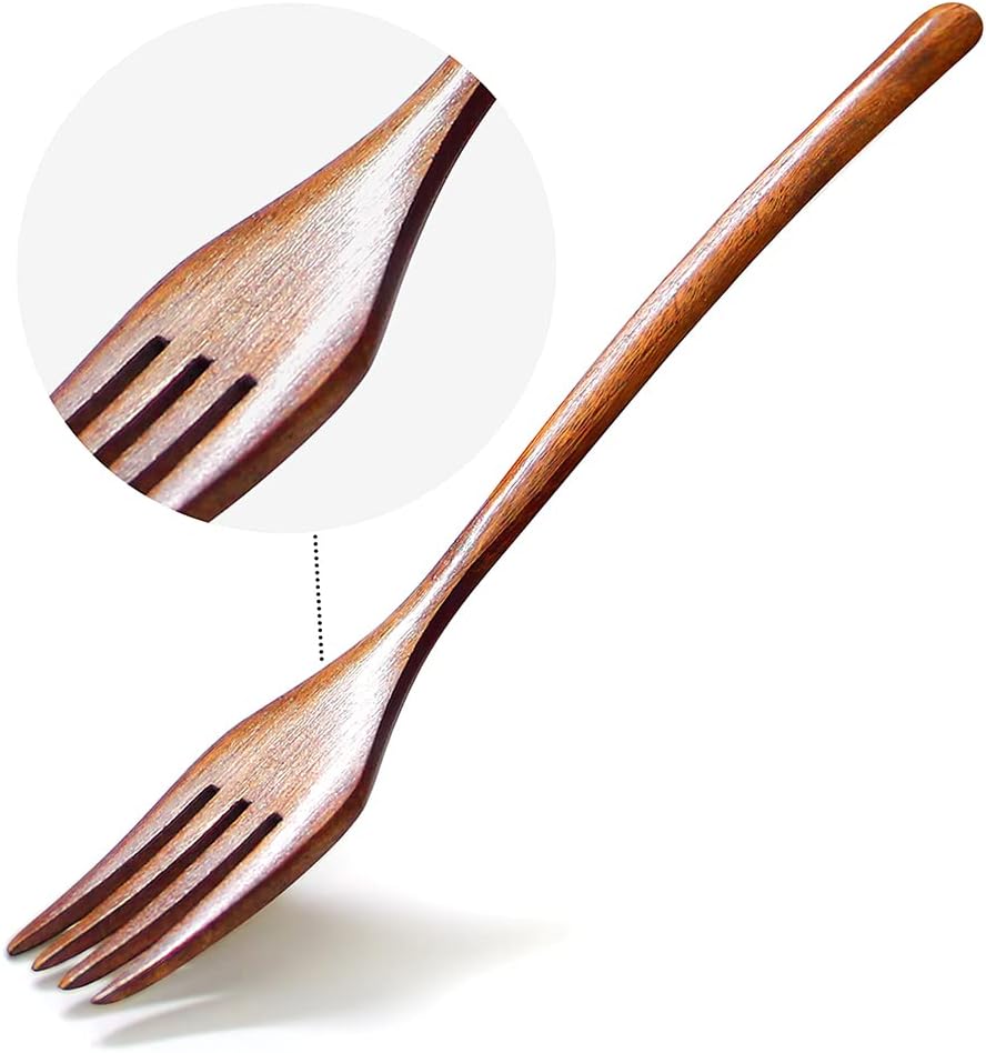 Forks Wooden Forks  AOOSY 6 Pieces Eco-friendly Japanese Wood Salad Dinner Forks Wooden Forks Set Reusable Handmade Natural Wood Flatware Set for Cooking Stirring Eating