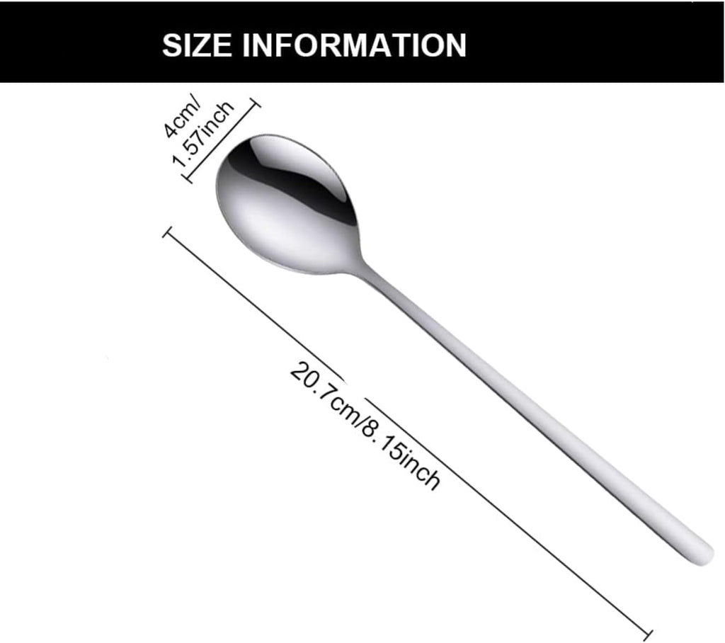 Korean Spoon Stainless Steel Table Spoons 8.15 inch Long Handle Dinner Rice Soup Spoon Set for Home Kitchen Restaurant - 4 PCS