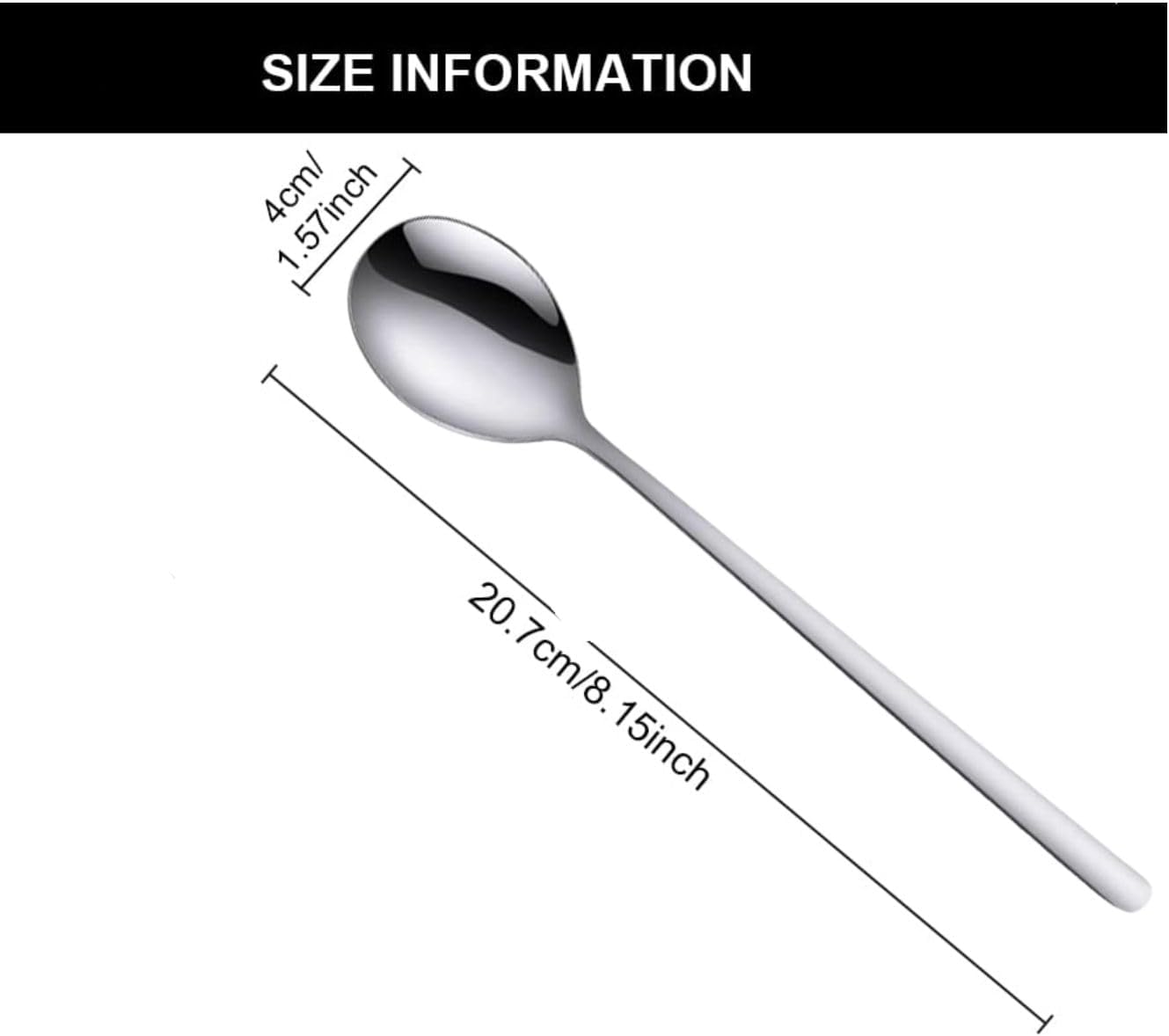 Korean Spoon Stainless Steel Table Spoons 8.15 inch Long Handle Dinner Rice Soup Spoon Set for Home Kitchen Restaurant - 4 PCS