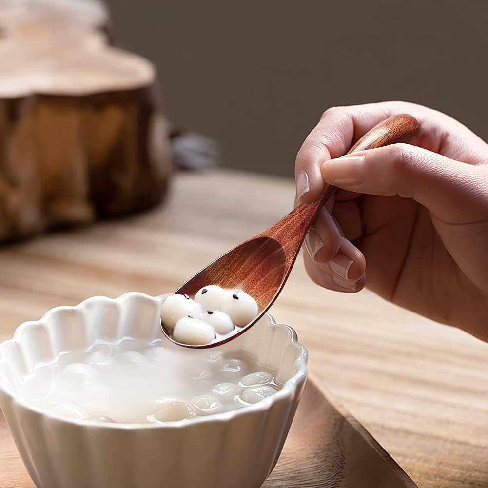 AOOSY Soup Spoons  Wooden Spoons  4 Pieces Japanese Style LightWeight Table Spoon Kitchen Utensil for Adults
